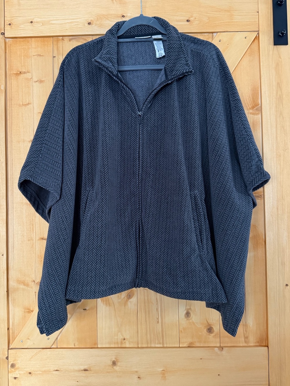 L.L. Bean Fleece Herringbone Full Zip Poncho Cape Coat Grey Charcoal Large
